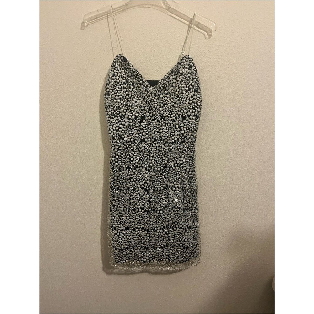 Gianni Bini Black and White Lace-Style Mini Dress